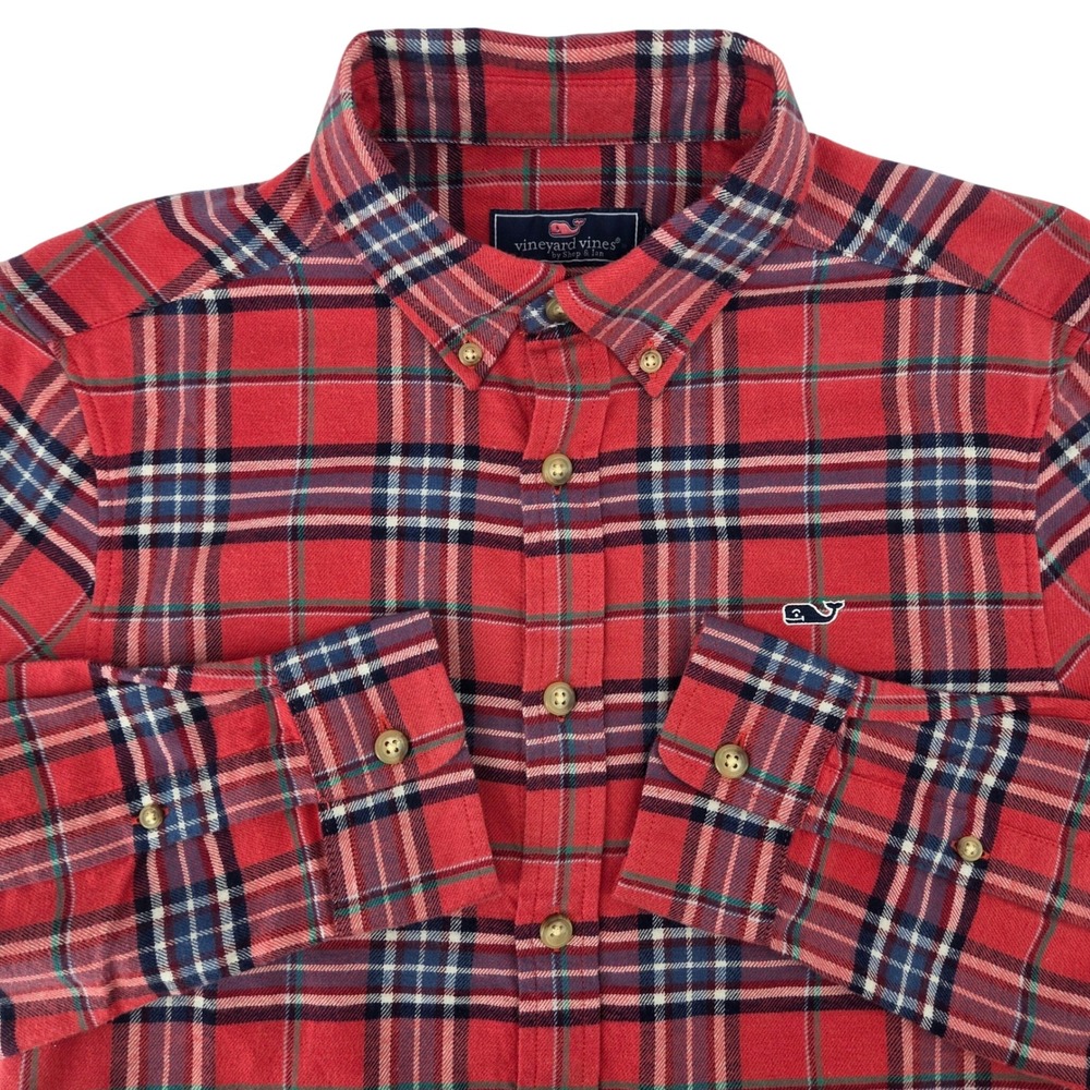 Vineyard Vines Men's Classic Fit Flannel Plaid Whale Shirt Red‎ XS